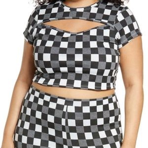 BP. Black-White Gingham Cutout Crop Tee